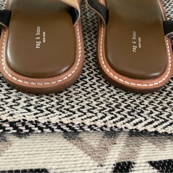 RAG & BONE ANSLEY DOUBLE SUEDE STRAP LEATHER SLIDE TAN SILVER
BUCKLES Sz-39/9 - Picture 8 of 9